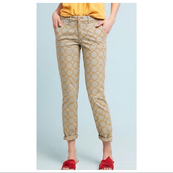 Anthropologie Pants - Anthropologie Embroidered Khaki Chino Pants